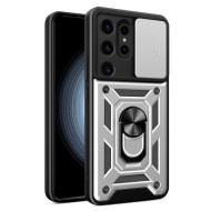 Υβριδική Θήκη με Πορτάκι Κάμερας και Δαχτυλίδι Κρατήματος για Samsung Galaxy S24 Ultra - Ασημί