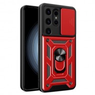 Υβριδική Θήκη με Πορτάκι Κάμερας και Δαχτυλίδι Κρατήματος για Samsung Galaxy S24 Ultra - Κόκκινο