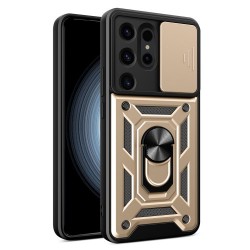 Υβριδική Θήκη με Πορτάκι Κάμερας και Δαχτυλίδι Κρατήματος για Samsung Galaxy S24 Ultra - Χρυσαφί