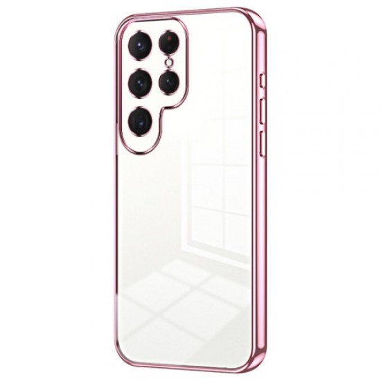 For Samsung Galaxy S24 Ultra TPU Phone Case Electroplated Frame Protective Cover - Pink Samsung Cases Mobile