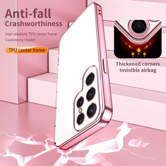 For Samsung Galaxy S24 Ultra TPU Phone Case Electroplated Frame Protective Cover - Pink Samsung Cases Mobile
