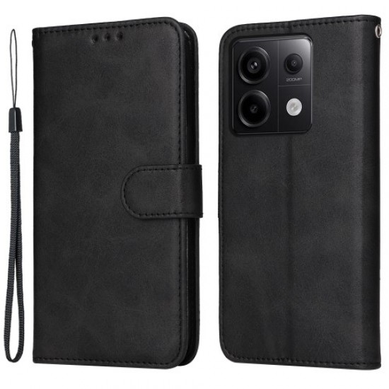 For Xiaomi Redmi Note 13 Pro 5G / Poco M6 Pro Case with Strap Leather Phone Cover Wallet Stand - Black XIAOMI Cases Mobile
