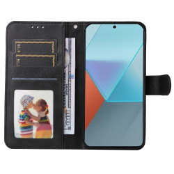 Θήκη Πορτοφόλι με Βάση Στήριξης (Όψη Δέρματος) για Xiaomi Redmi Note 13 Pro 5G / Poco M6 Pro - Μαύρο