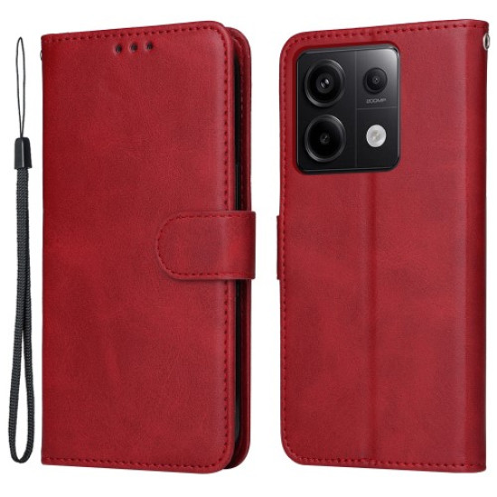 For Xiaomi Redmi Note 13 Pro 5G / Poco M6 Pro Case with Strap Leather Phone Cover Wallet Stand - Red XIAOMI Cases Mobile