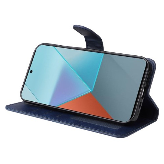 Θήκη Πορτοφόλι με Βάση Στήριξης (Όψη Δέρματος) για Xiaomi Redmi Note 13 Pro 5G / Poco M6 Pro - Μπλε XIAOMI Θήκες Κινητών