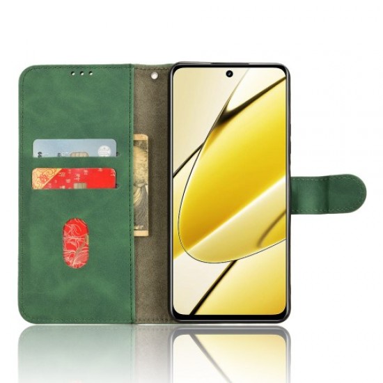 For Realme 11x 5G / 11 5G (Global) Skin-touch Phone Case PU Leather Full Protection Wallet Stand Cover - Green Oppo Realme Cases Mobile