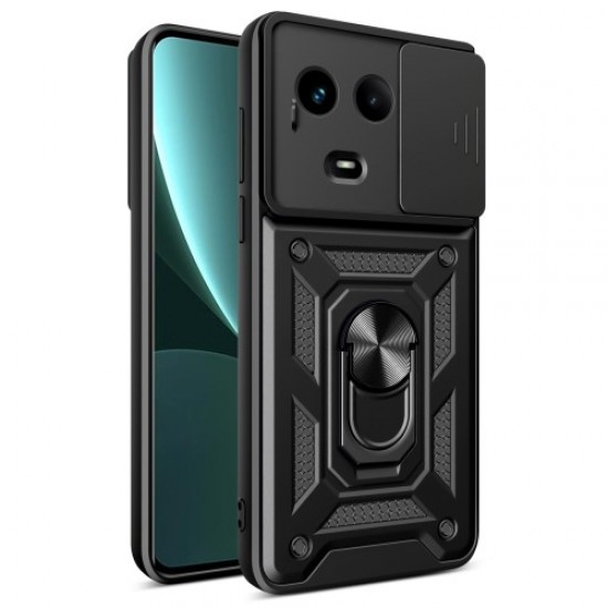 For Realme 11x 5G / 11 5G (Global) Case Slide Lens Guard PC+TPU Ring Kickstand Phone Cover - Black Oppo Realme Cases Mobile