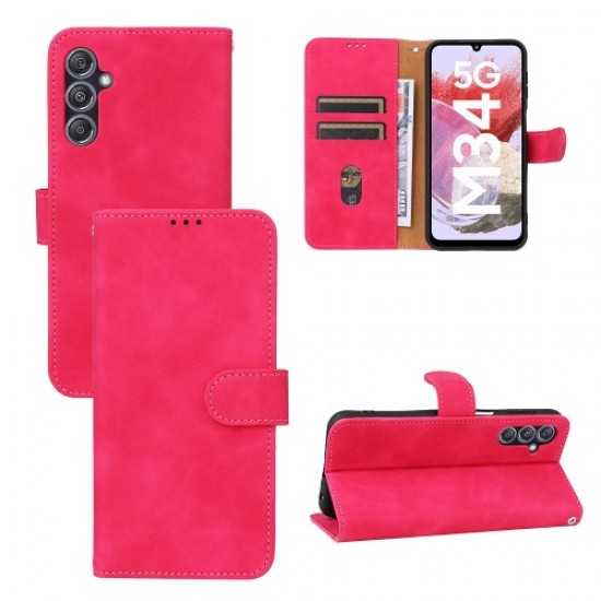 For Samsung Galaxy F34 5G / M34 5G Stand Skin-touch Phone Case Wallet PU Leather Full Protection Phone Cover - Rose Samsung Cases Mobile