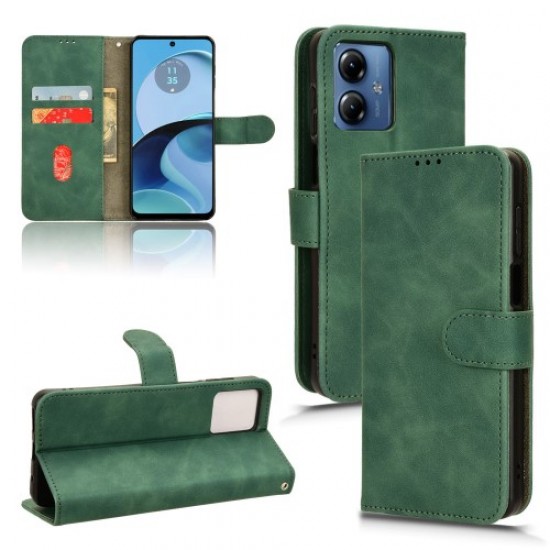 For Motorola Moto G14 4G Dustproof PU Leather Wallet Stand Case Skin-touch Full Protection Phone Cover - Green Motorola Cases Mobile