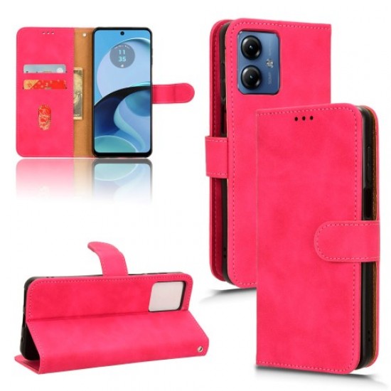 For Motorola Moto G14 4G Dustproof PU Leather Wallet Stand Case Skin-touch Full Protection Phone Cover - Rose Motorola Cases Mobile