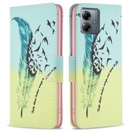 Flip Leather Wallet Case for Motorola Moto G14 4G . Stand Pattern Printing Phone Cover - Feather and Birds