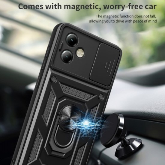 For Motorola Moto G14 4G Cover Slide Lens Lid PC+TPU Protective Phone Case - Gold Motorola Cases Mobile