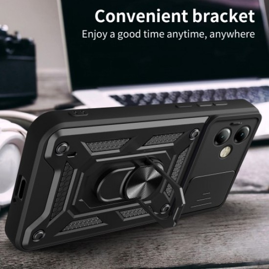 Υβριδική Θήκη με Πορτάκι Κάμερας και Δαχτυλίδι Κρατήματος για Motorola Moto G14 4G - Ροζέ Χρυσαφί Motorola Θήκες Κινητών