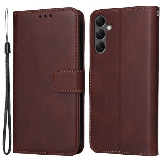 For Samsung Galaxy A25 5G (Global) (161.0 x 76.5 x 8.3mm) Case PU Leather Magnetic Closure Phone Cover - Brown Samsung Cases Mobile