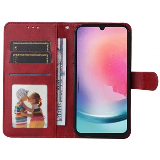 For Samsung Galaxy A25 5G (Global) (161.0 x 76.5 x 8.3mm) Case PU Leather Magnetic Closure Phone Cover - Red Samsung Cases Mobile