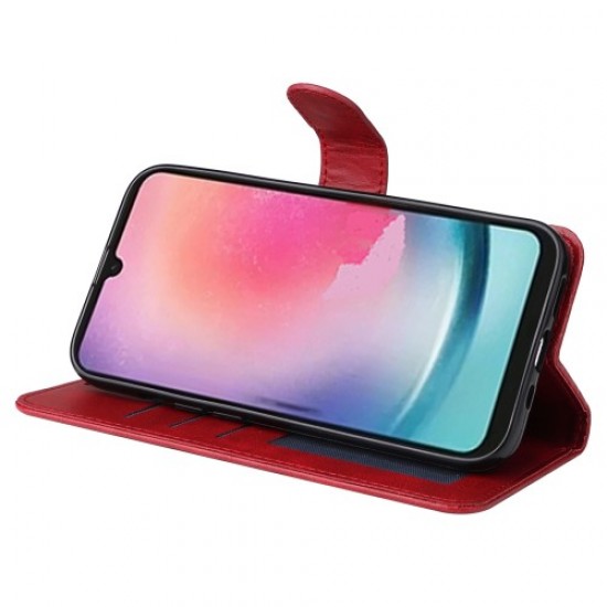 For Samsung Galaxy A25 5G (Global) (161.0 x 76.5 x 8.3mm) Case PU Leather Magnetic Closure Phone Cover - Red Samsung Cases Mobile