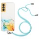 For Samsung Galaxy S23 FE Phone Case Marble Pattern Embossing Soft TPU Anti-scratch Cover with Lanyard - Yellow Samsung Cases Mobile