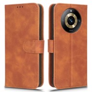 For Realme 11 Pro 5G / 11 Pro+ 5G Anti-Scratch PU Leather Wallet Flip Cover Skin-touch Stand Phone Case - Brown