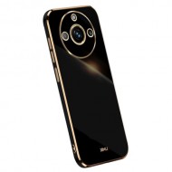 XINLI For Realme 11 Pro+ 5G / 11 Pro 5G TPU Phone Case Electroplated Gold Edge Drop-proof Cover - Black