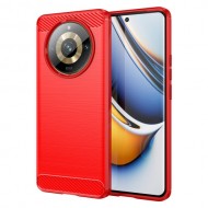 For Realme 11 Pro+ 5G / 11 Pro 5G Brushed Soft TPU Phone Case Carbon Fiber Texture Back Cover - Red