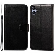 For Samsung Galaxy A04e 4G / M04 4G / F04 4G TPU+PU Leather Wallet Stand Flip Cover Magnetic Closure Phone Case - Black