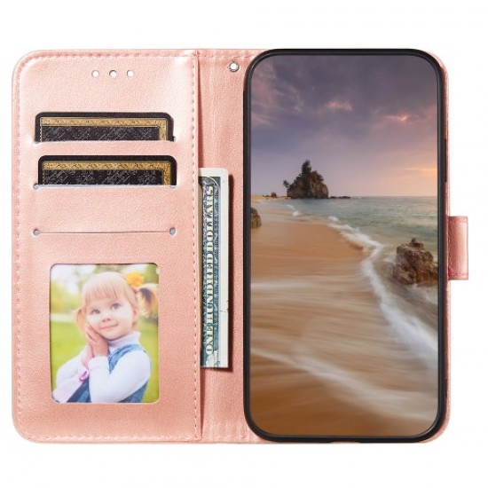 For Samsung Galaxy A04e 4G / M04 4G / F04 4G TPU+PU Leather Wallet Stand Flip Cover Magnetic Closure Phone Case - Rose Gold Samsung Cases Mobile