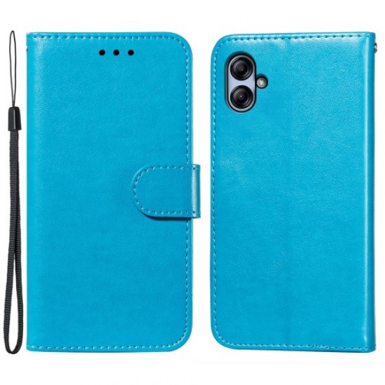 For Samsung Galaxy A04e 4G / M04 4G / F04 4G TPU+PU Leather Wallet Stand Flip Cover Magnetic Closure Phone Case - Blue Samsung Cases Mobile