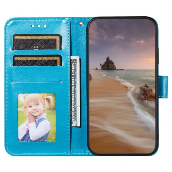 For Samsung Galaxy A04e 4G / M04 4G / F04 4G TPU+PU Leather Wallet Stand Flip Cover Magnetic Closure Phone Case - Blue Samsung Cases Mobile