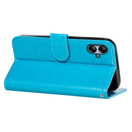 For Samsung Galaxy A04e 4G / M04 4G / F04 4G TPU+PU Leather Wallet Stand Flip Cover Magnetic Closure Phone Case - Blue Samsung Cases Mobile