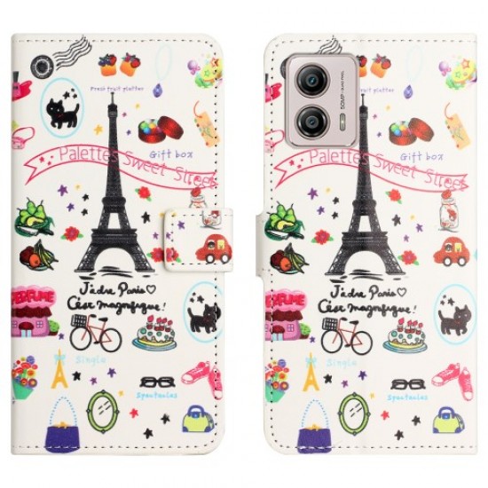 For Motorola Moto G53 5G / G23 4G / G13 4G Stand Phone Case PU Leather Pattern Printing Phone Wallet Cover - Iron Tower Motorola Cases Mobile