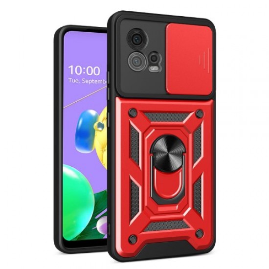 For Motorola Moto G72 4G Kickstand PC+TPU Phone Case Slide Push Pull Camera Lens Protection Cover - Red Motorola Cases Mobile