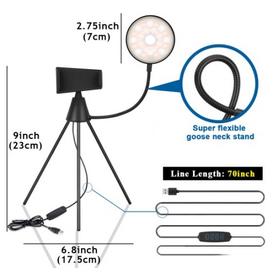 NS-08 LED Ring Light with Tripod Phone Clip Dimmable Selfie Fill Lamp Beauty Photography Light for Live Stream Holders & Docks