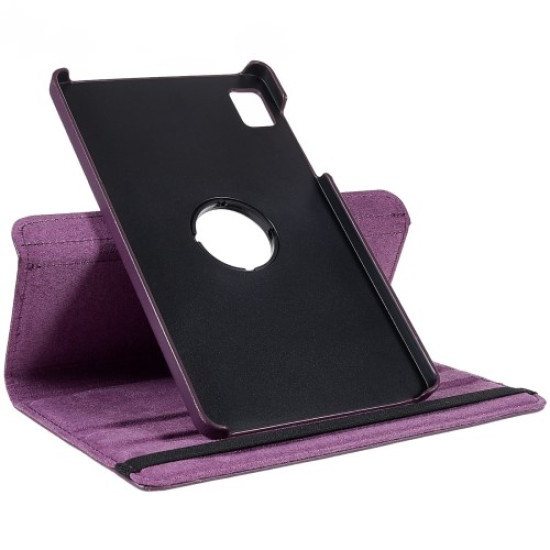 For Realme Pad Mini Wear-resistant Solid Color Leather Tablet Case 360-degree Rotating Protective Cover with Stand Support Horizontal/Vertical View - Purple Oppo Realme Tablet Cases