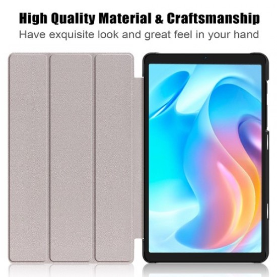 Tablet Covering Shell for Realme Pad Mini PC+PU Leather Trifold Stand Cover Well-protected Flip Tablet Case - Black Oppo Realme Tablet Cases