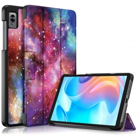 For Realme Pad Mini Trifold Leather Tablet Case Pattern Printed Folio Flip Magnetic Clasp Anti-fall Cover - The Milky Way Oppo Realme Tablet Cases
