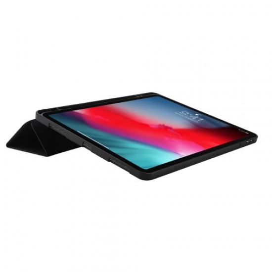 For iPad Pro 12,9 (2022) / (2021) / (2020) Skin-touch PU Leather Case Full Protection Tri-fold Stand Tablet Cover with Auto Wake - Black Apple Cases Tablet