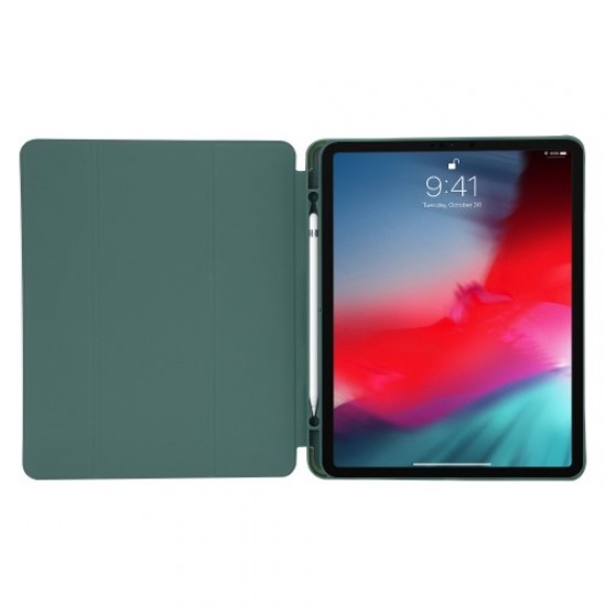 For iPad Pro 12,9 (2022) / (2021) / (2020) Skin-touch PU Leather Case Full Protection Tri-fold Stand Tablet Cover with Auto Wake - Black Apple Cases Tablet