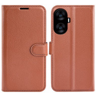 For Realme C55 Litchi Texture PU Leather Wallet Phone Shell Cover Foldable Stand Phone Case - Brown