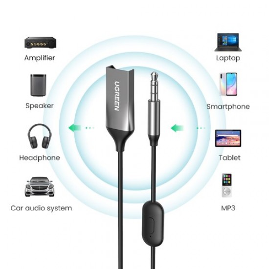 UGREEN Car Bluetooth 5,0 AUX Adapter Audio Receiver USB to 3,5mm Hands Free Kit Support TF Card Bluetooth Headsets / Speakers