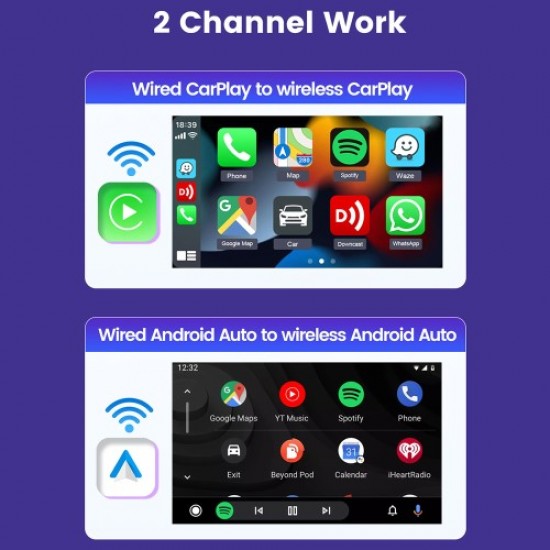 CARLINKIT 2Air-OEM-BK Wireless Android Auto Carplay Adapter Dongle. Support OTA Upgrade Gadgets - Toys - Hobby