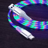 1m Glowing 3A Fast Charging Type-C Cable High-Speed Flowing Streamer Light LED Data Transfer USB Cable - Multi-color