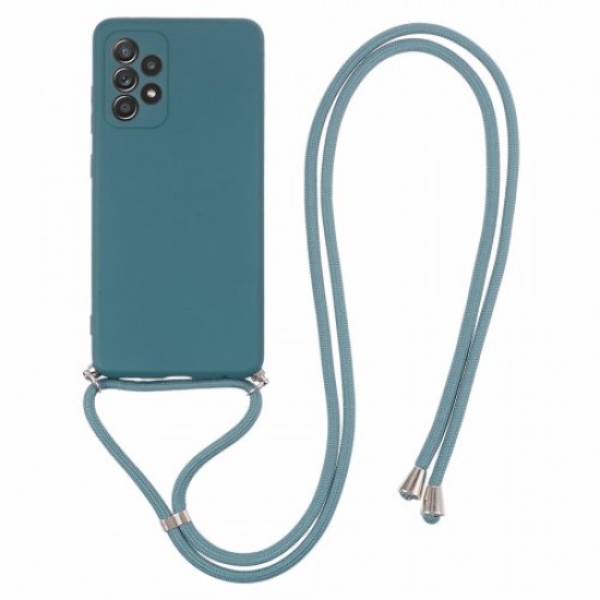 For Samsung Galaxy A52 4G / 5G / A52s 5G Case Precise Cutout TPU Cover with Long Lanyard - Army Green Samsung Cases Mobile