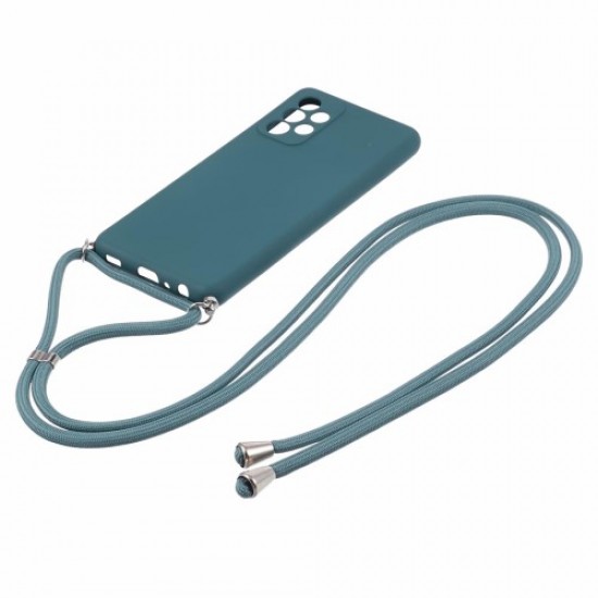 For Samsung Galaxy A52 4G / 5G / A52s 5G Case Precise Cutout TPU Cover with Long Lanyard - Army Green Samsung Cases Mobile