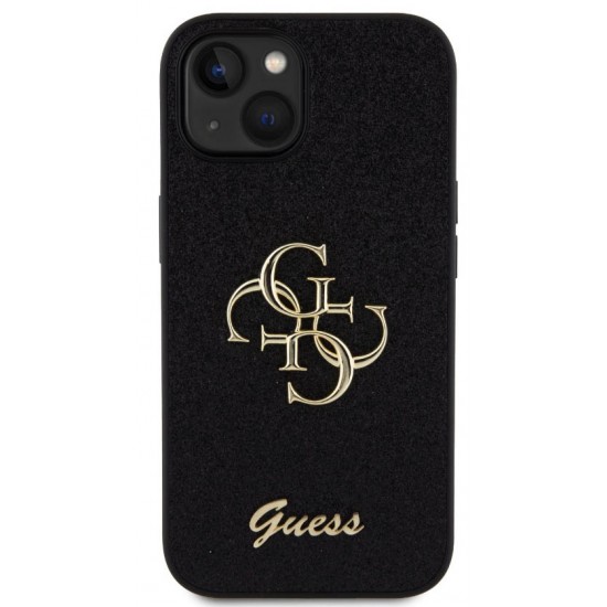 Guess PU Fixed Glitter 4G Metal Logo Case for iPhone 13 - Black Apple Cases Mobile