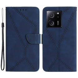 Θήκη Πορτοφόλι με Βάση Στήριξης (όψη δέρματος) με Γραμμές για Xiaomi 13T / 13T Pro - Μπλε
