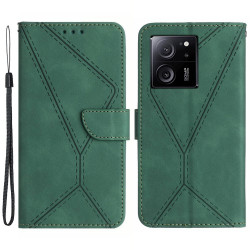 Θήκη Πορτοφόλι με Βάση Στήριξης (όψη δέρματος) με Γραμμές για Xiaomi 13T / 13T Pro - Πράσινο