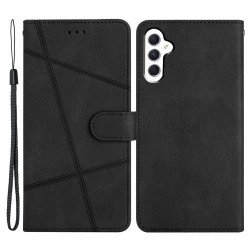 Θήκη Πορτοφόλι με Βάση Στήριξης (όψη δέρματος) με Γραμμές για Samsung Galaxy S23 FE - Μαύρο