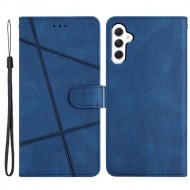 For Samsung Galaxy S23 FE Phone Cover Crazy Horse Texture Imprinted Lines Shell PU Leather Phone Stand Case Wallet - Blue