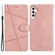 For Samsung Galaxy S23 FE Phone Cover Crazy Horse Texture Imprinted Lines Shell PU Leather Phone Stand Case Wallet - Rose Gold