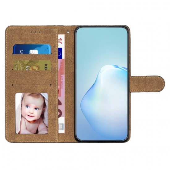 For Samsung Galaxy S23 FE Phone Cover Crazy Horse Texture Imprinted Lines Shell PU Leather Phone Stand Case Wallet - Rose Gold Samsung Cases Mobile